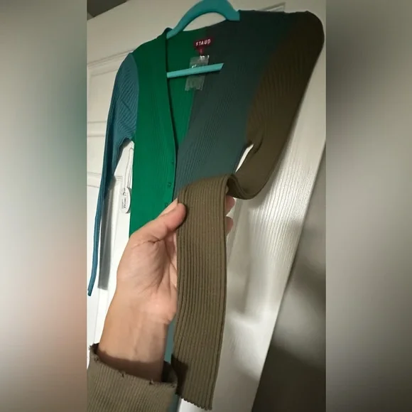 ‼️RARE‼️🎸STAUD🎸🔥NWT🔥 "Shoko" ribbed colorblock sweater dress in Fern— Size S - Picture 6 of 11